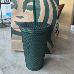 Starbucks dark green studded cold cup